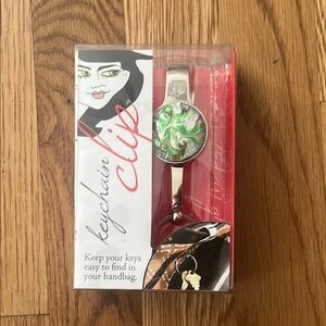 Vintage Green and Silver Keychain Clip